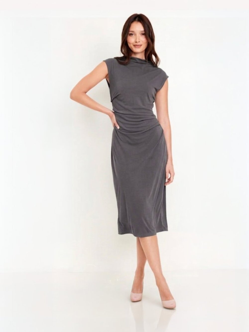 🎀Old Navy Ruched Midi Dress Dark Grey Like New🎀